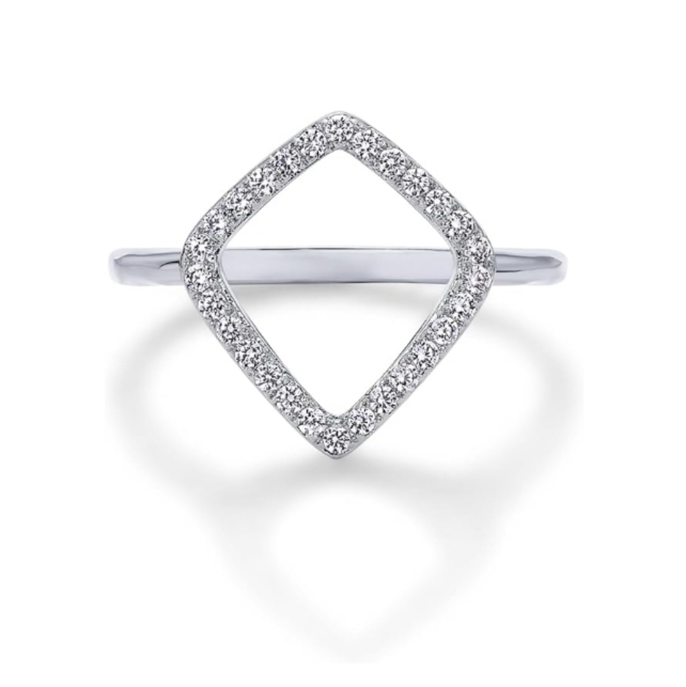 14K Gold Plated Mixed Metals Diamond Shaped Geometric Ring In White Gold